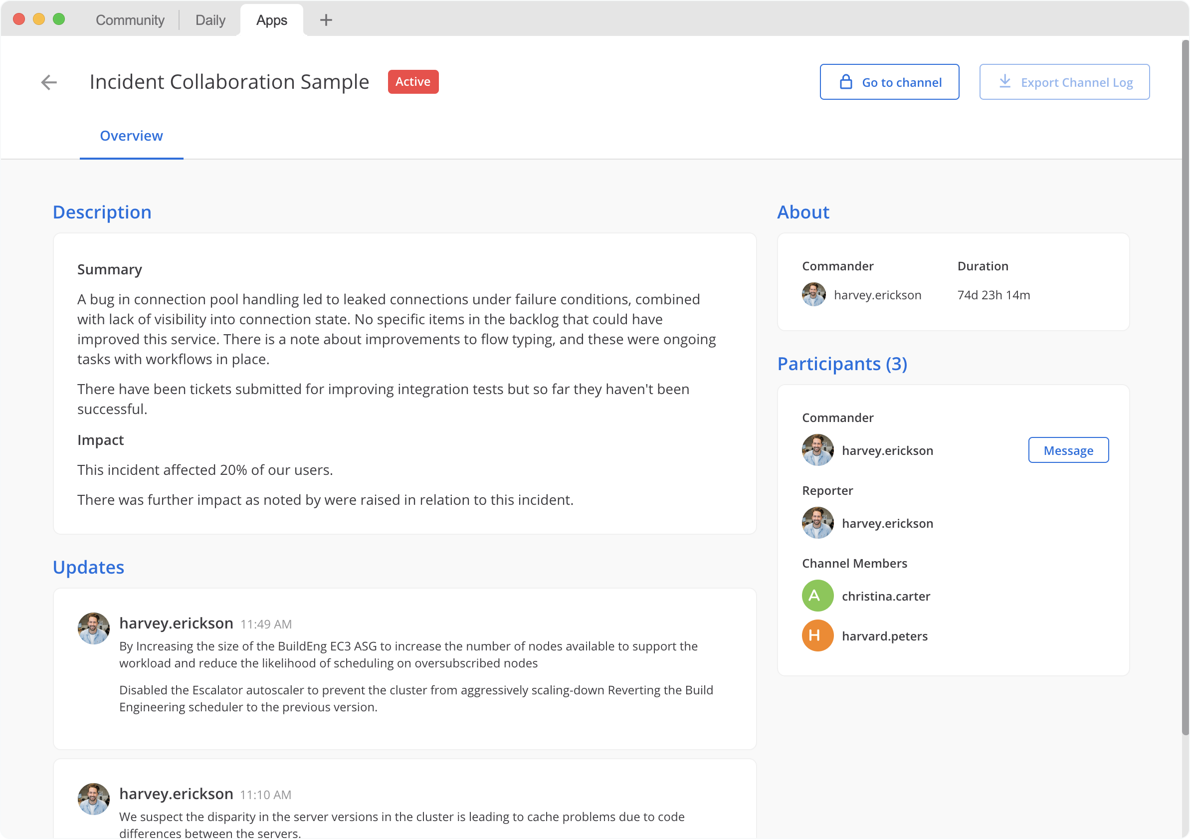 Incident Collaboration overview page.