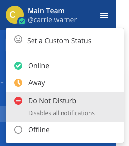 Set your availability to online, away, do not disturb, or offline.