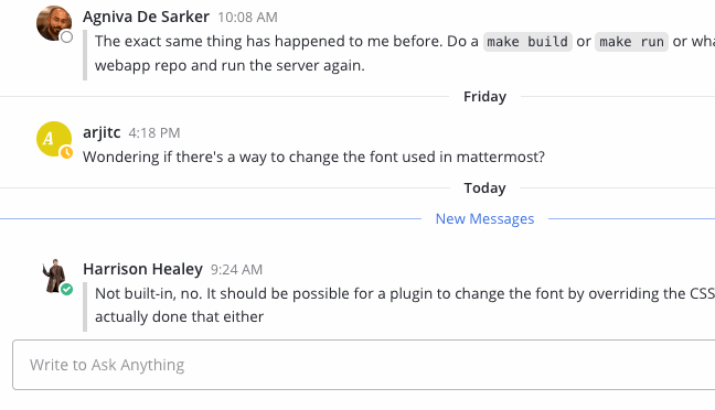 Enter slash commands in the message field.