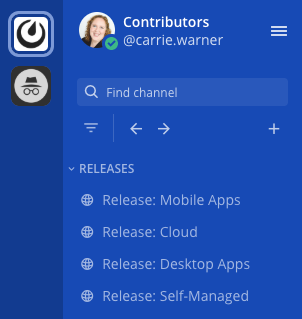 Navigating between teams in Mattermost.