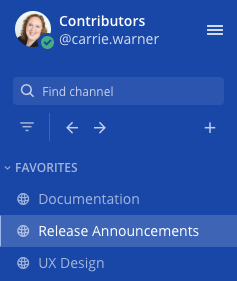 Favorite channels in the channel sidebar.