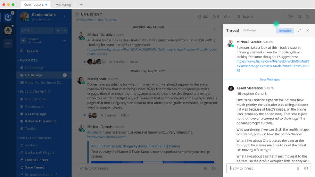 Follow, unfollow, and mark threads as unread from More Actions.
