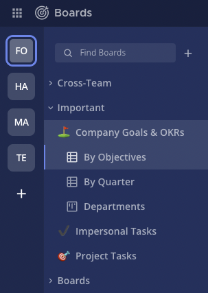 The team sidebar allows you to switch between teams from within boards.