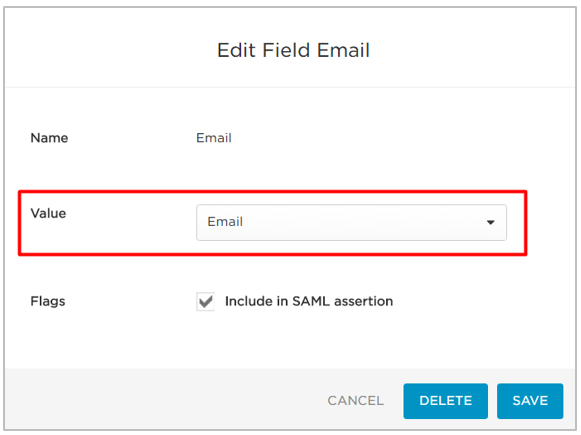 For each field you map in OneLogin, select the OneLogin value that corresponds to the attribute parameter.