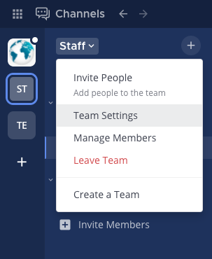 Access team settings from the team name.