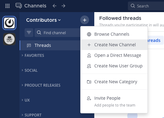 You can also create a channel using the + symbol button
