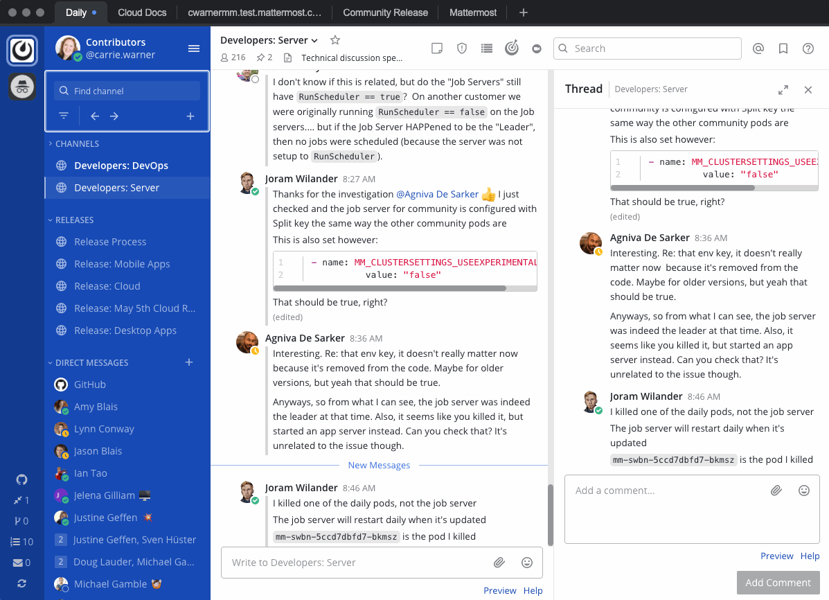Navigate through Mattermost messages using a keyboard.