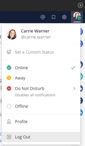 Log out of Mattermost from your profile picture.