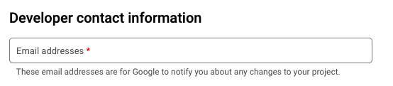 Configure the consent screen developer contact information.