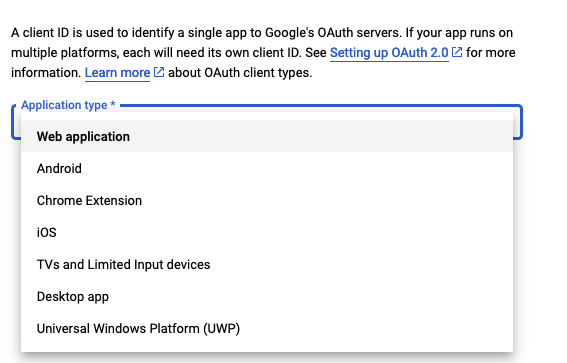 Under Credentials, select Web application.