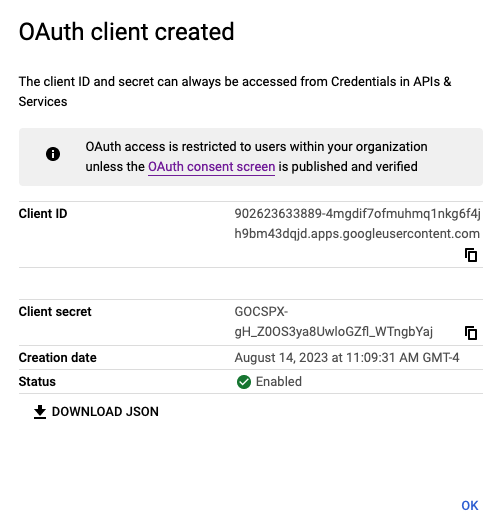 Copy the Client ID and Client secret values. You'll need these values in the next step.