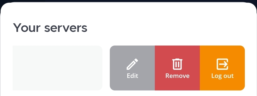 In the Mattermost mobile app, swipe left on an existing server connection entry to edit the connection.
