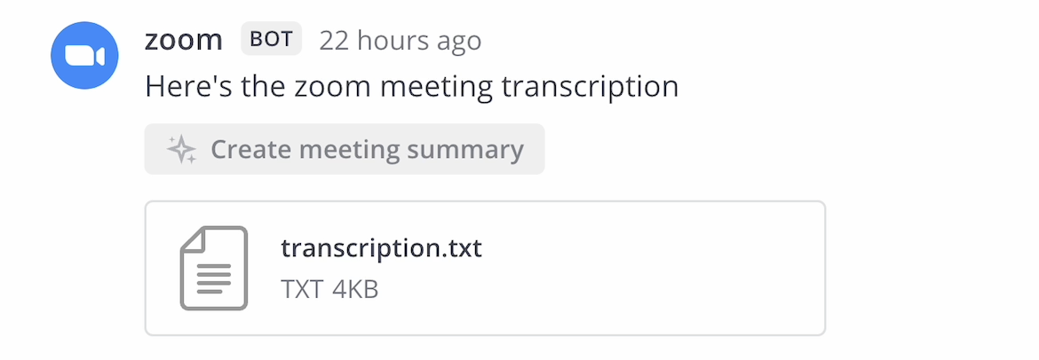 Select the Create meeting summary option to summarize your Zoom meeting in Mattermost.