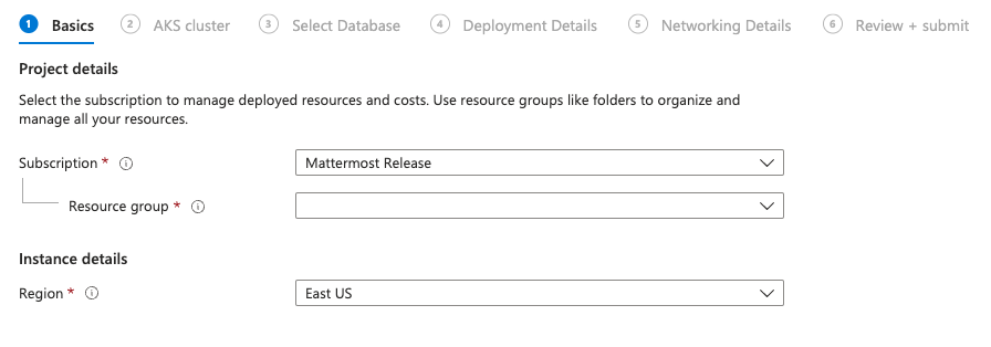 An example of the Azure AKS Project details screen.