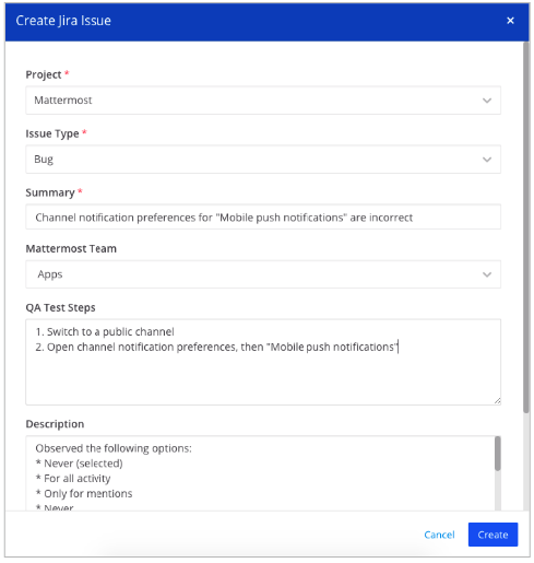 An example of the create Jira issue workflow.