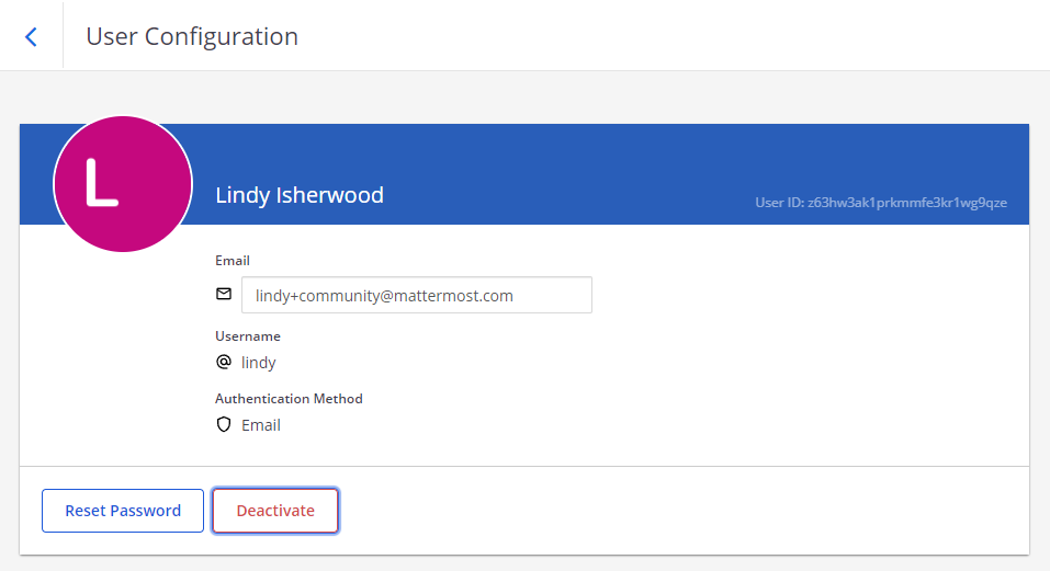 Deactivate a user in Mattermost using the System Console.