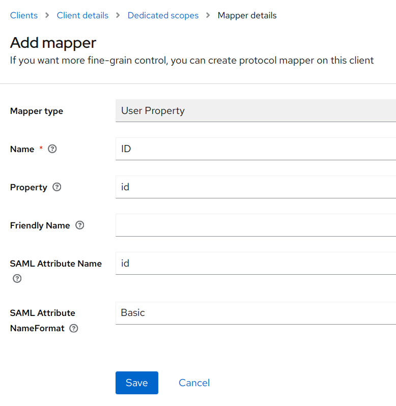 In Keycloak, on the Mappers tab, create a protocol mapper, then save your changes.