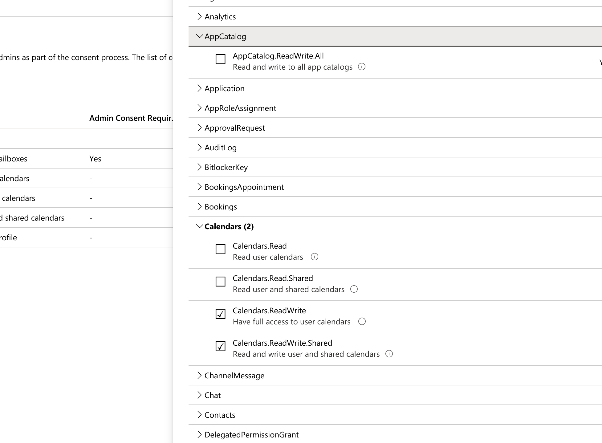 In Azure, select required permissions.