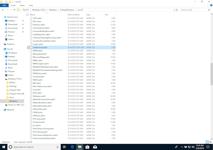 Verify the mattermost.adml file is present in the Windows\PolicyDefinitions\en-US directory.