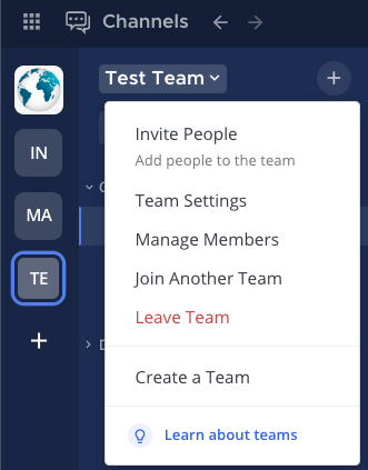 Access team settings from the team name.