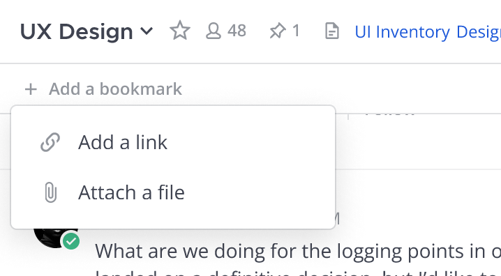 Using a web browser or the desktop app, choose whether to add a link or a file.