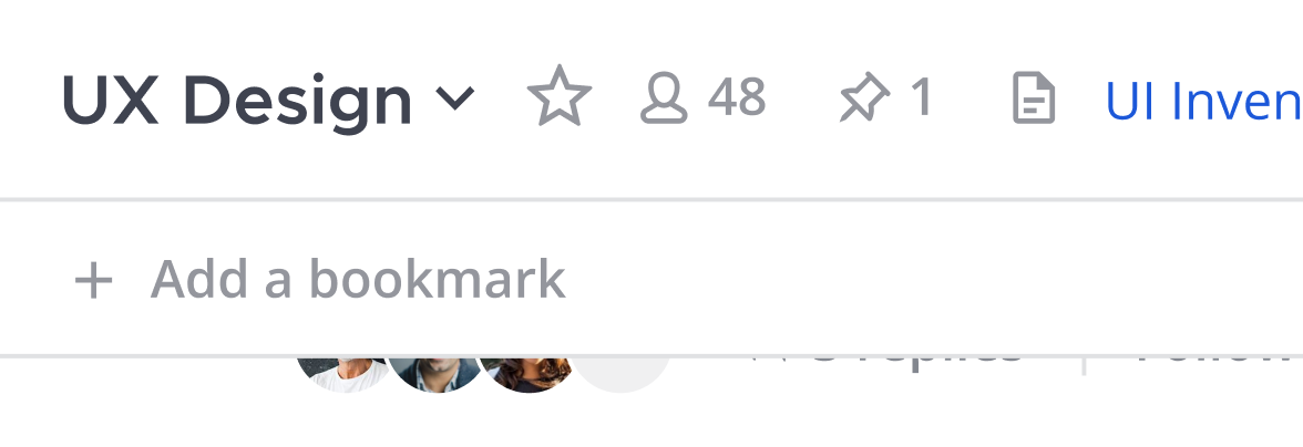 Using a web browser or the desktop app, select the Plus icon to add a channel bookmark.