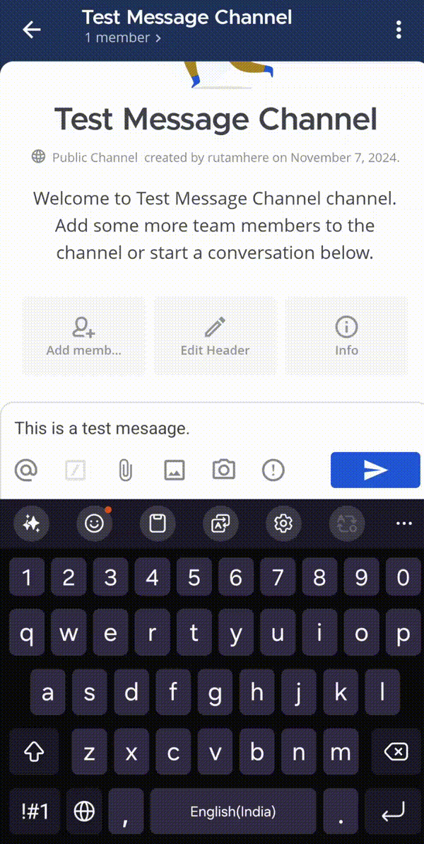Tap on the send icon to send the message in the channel.