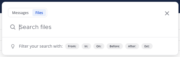 Use the Search field to serach for files attached to messages.