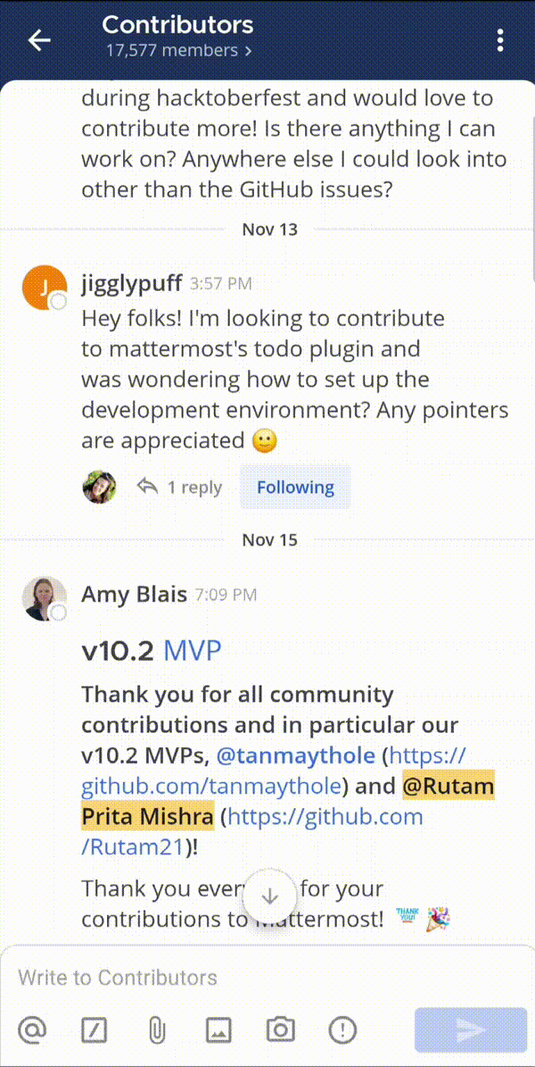 Toggle the Following indicator to stop following a thread.