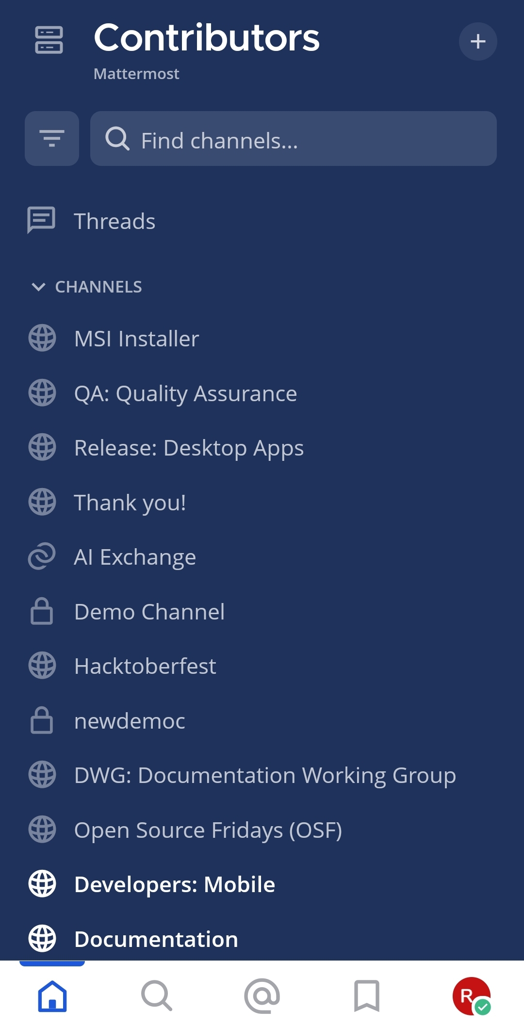 Select a channel whose pinned messages you want to view.