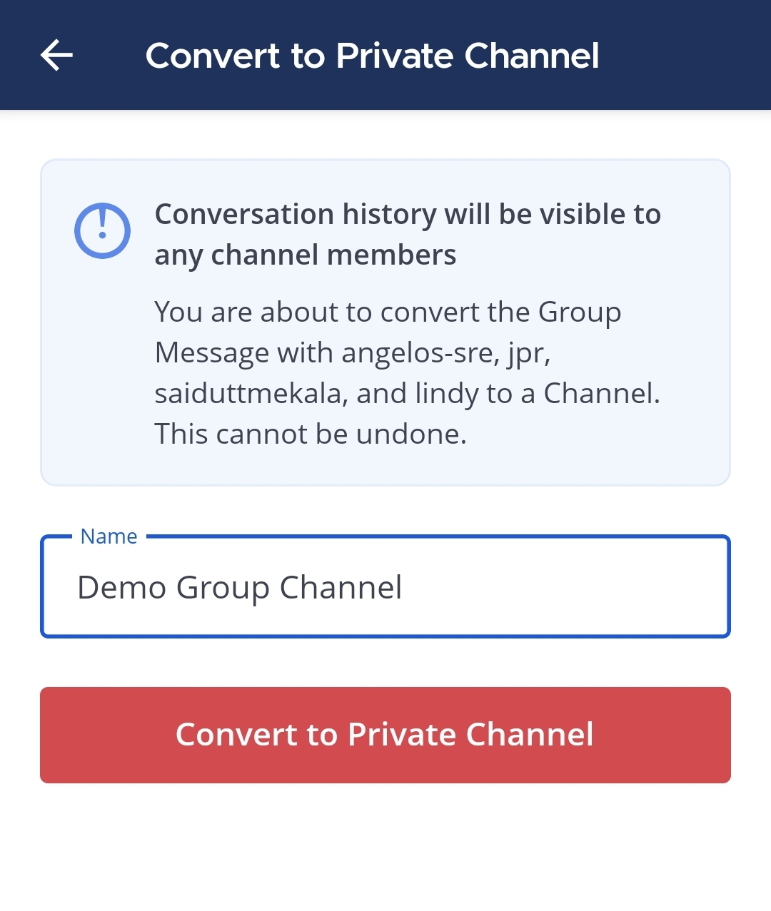 Type a name for the Private channel.