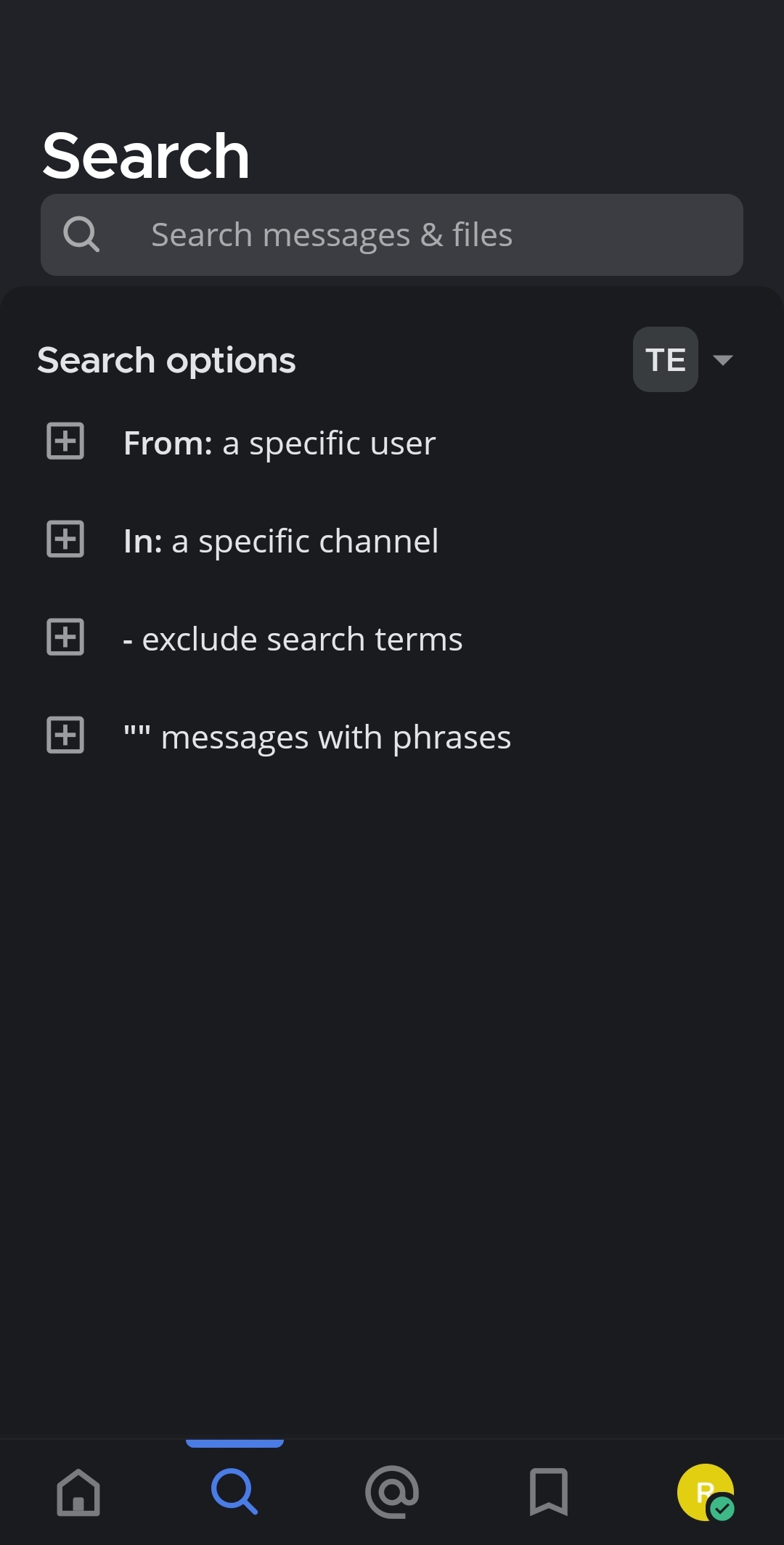 Tap on the Search icon to search for messages or files attached to messages.