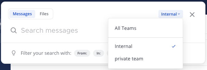 Select All Teams to search all channels across all teams.