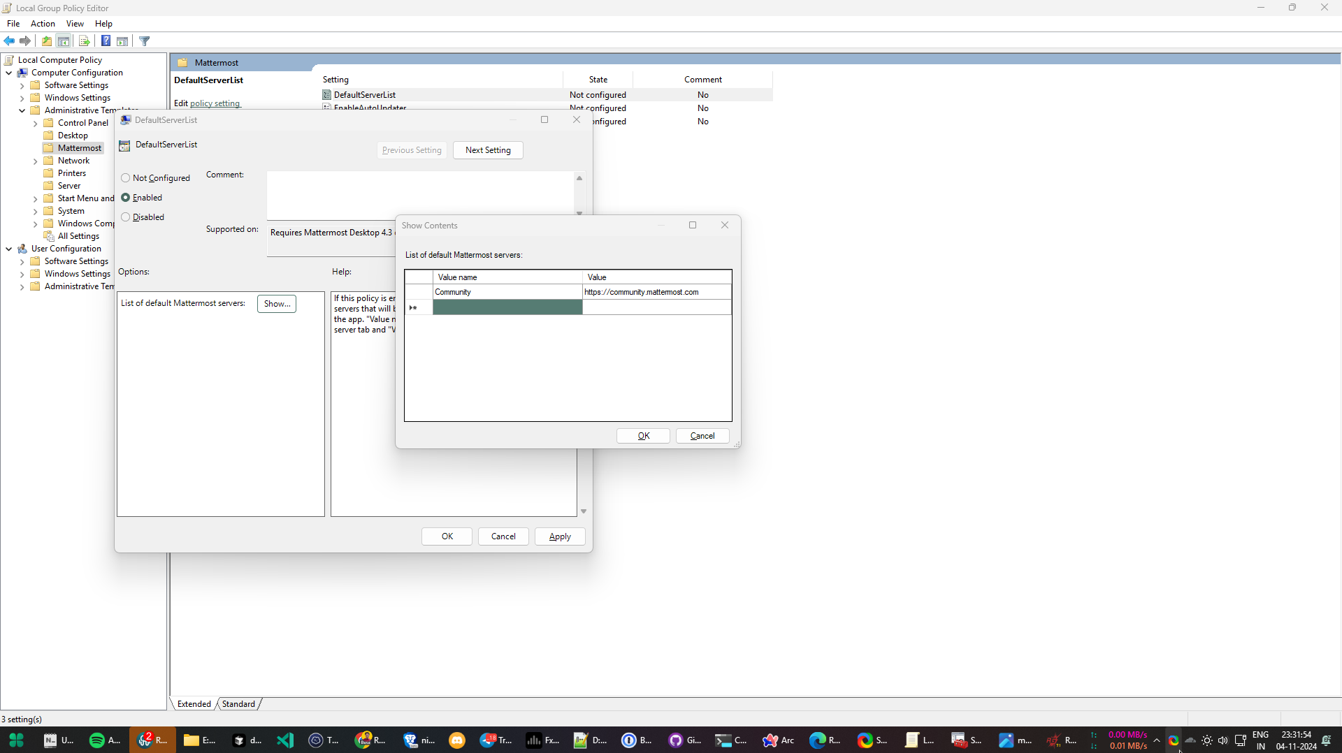 Add the default servers by name and by URL, then select OK twice to close the Edit group policy application.