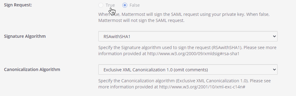 In the System Console, you can optionally request signing with configured parameters.