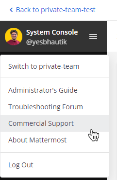 Example of available System Console menu options.