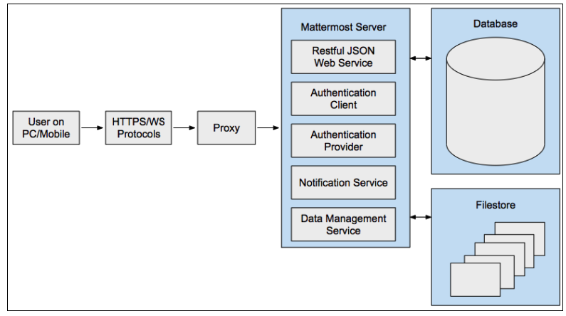 Mattermost architecture with protocol connections