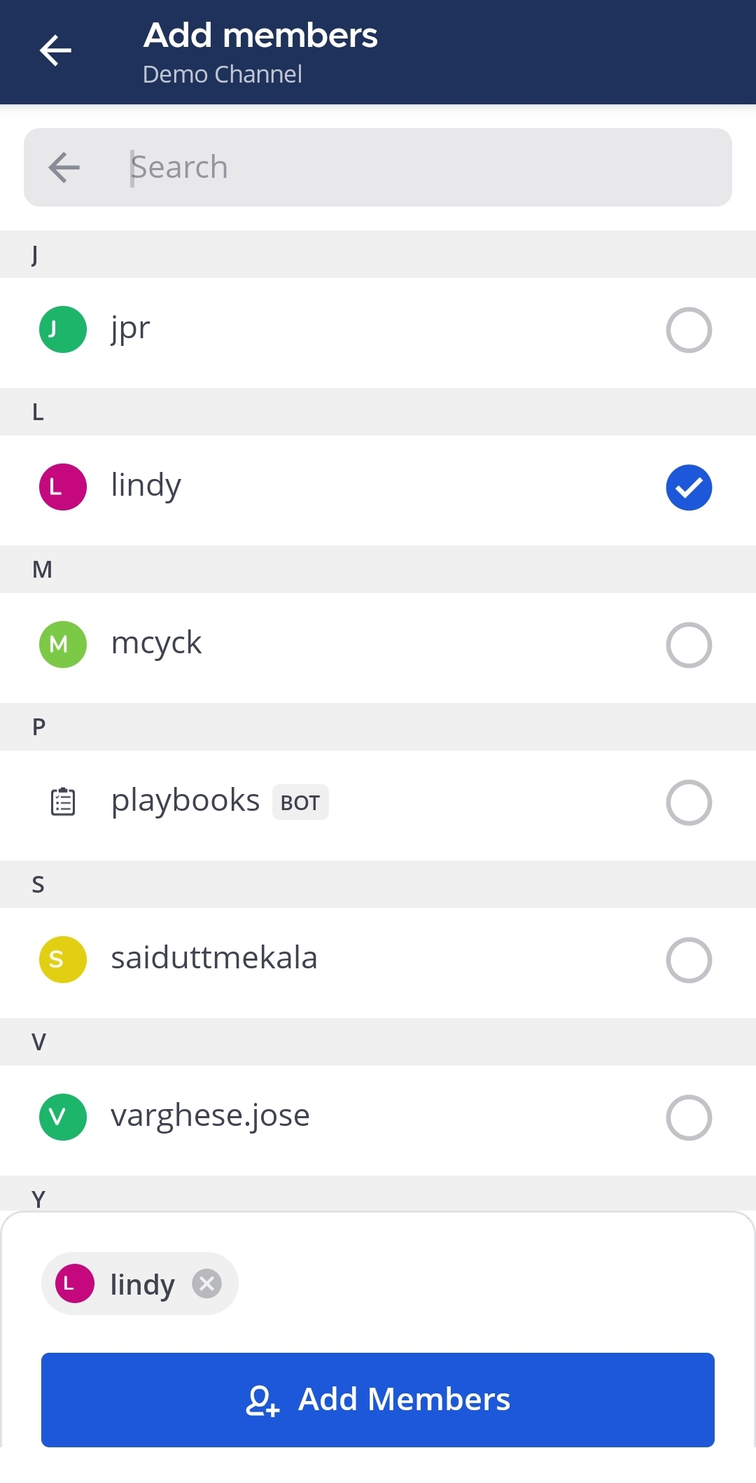 Click on Add Members to add the member(s) to the current channel.