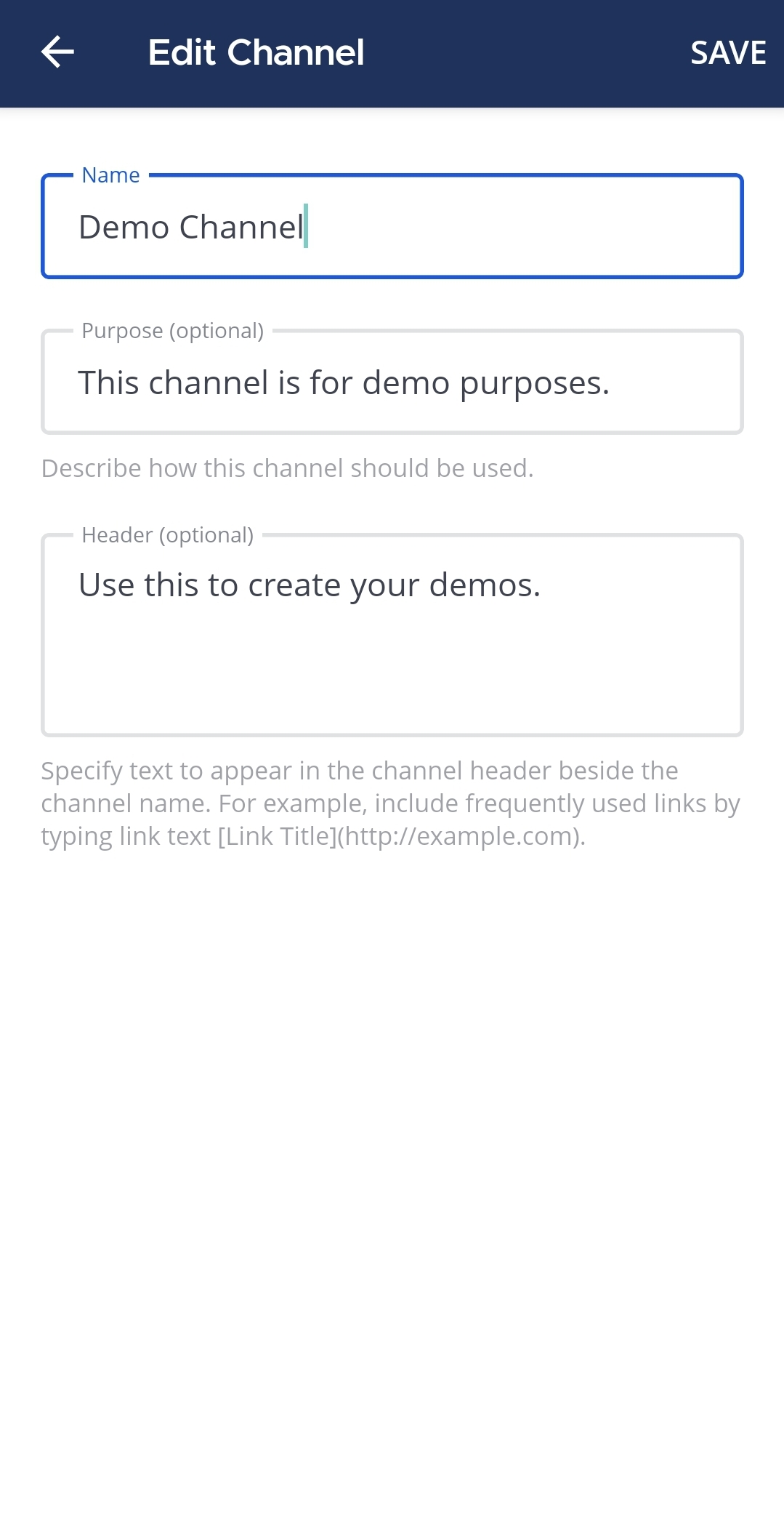 Type the new channel name and click on Save to rename the channel.