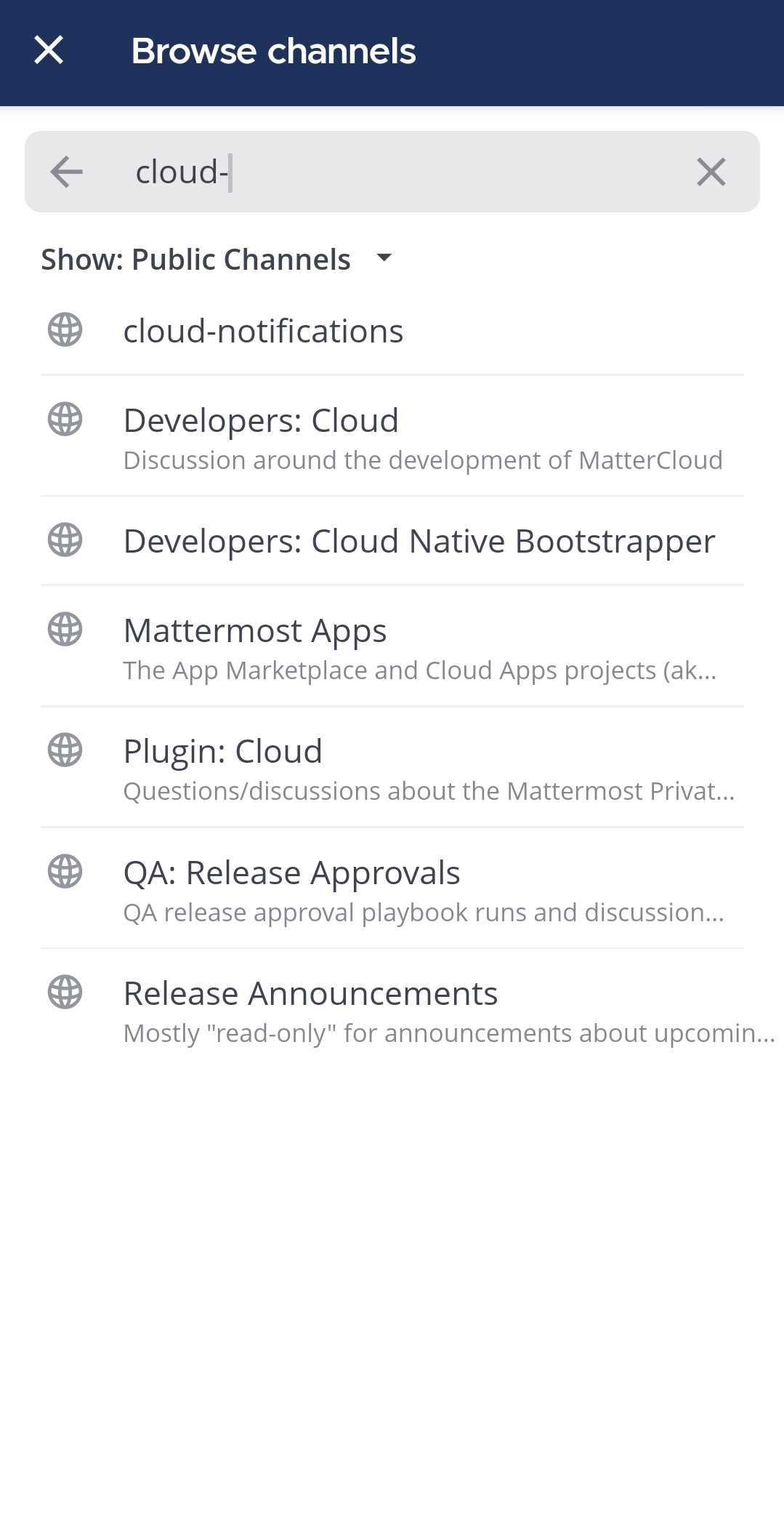 Type the name of a channel in search to find it from the list.