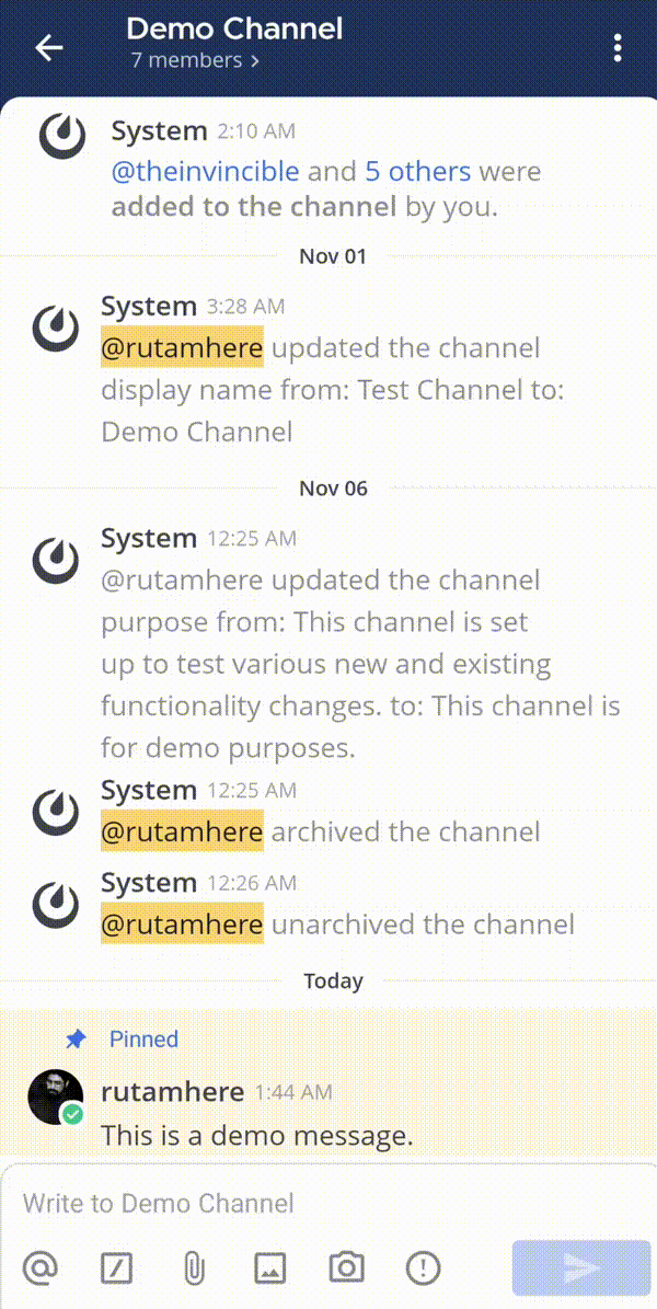 Tap and hold on a pinned message in the channel to explore available options to unpin it.