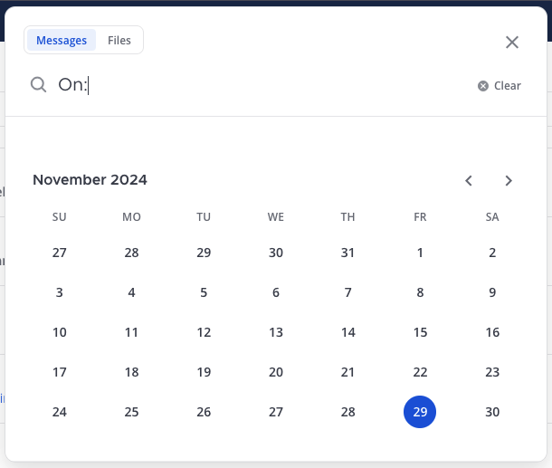Select the on modifier to specify messages or files for a specific a date.