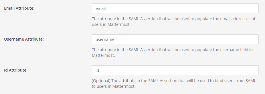 Set attributes for the SAML assertions which updates user information in Mattermost.