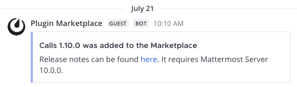 Example of a Mattermost notification posted to Mattermost using an incoming webhook.