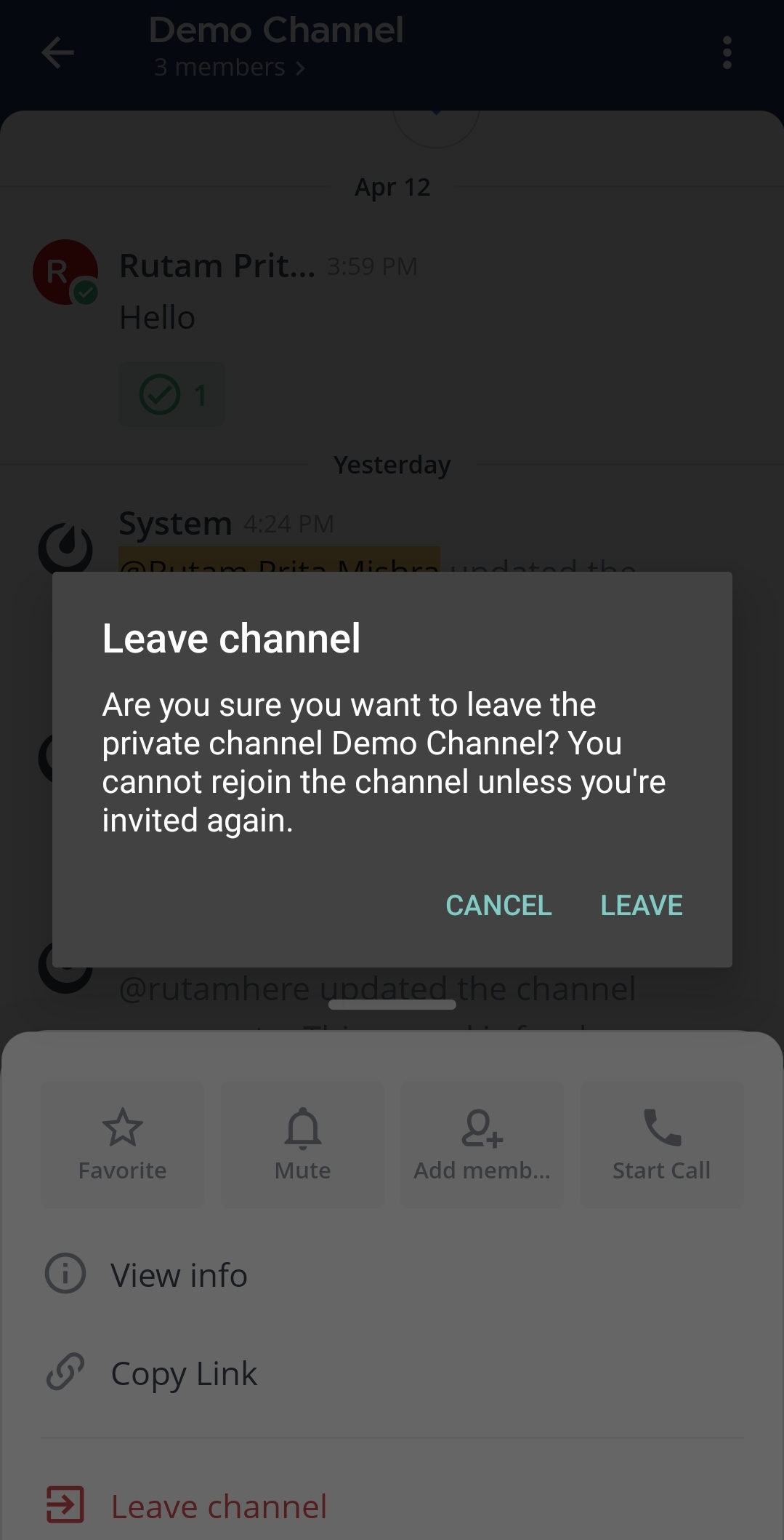 Tap on Leave to confirm your choice.
