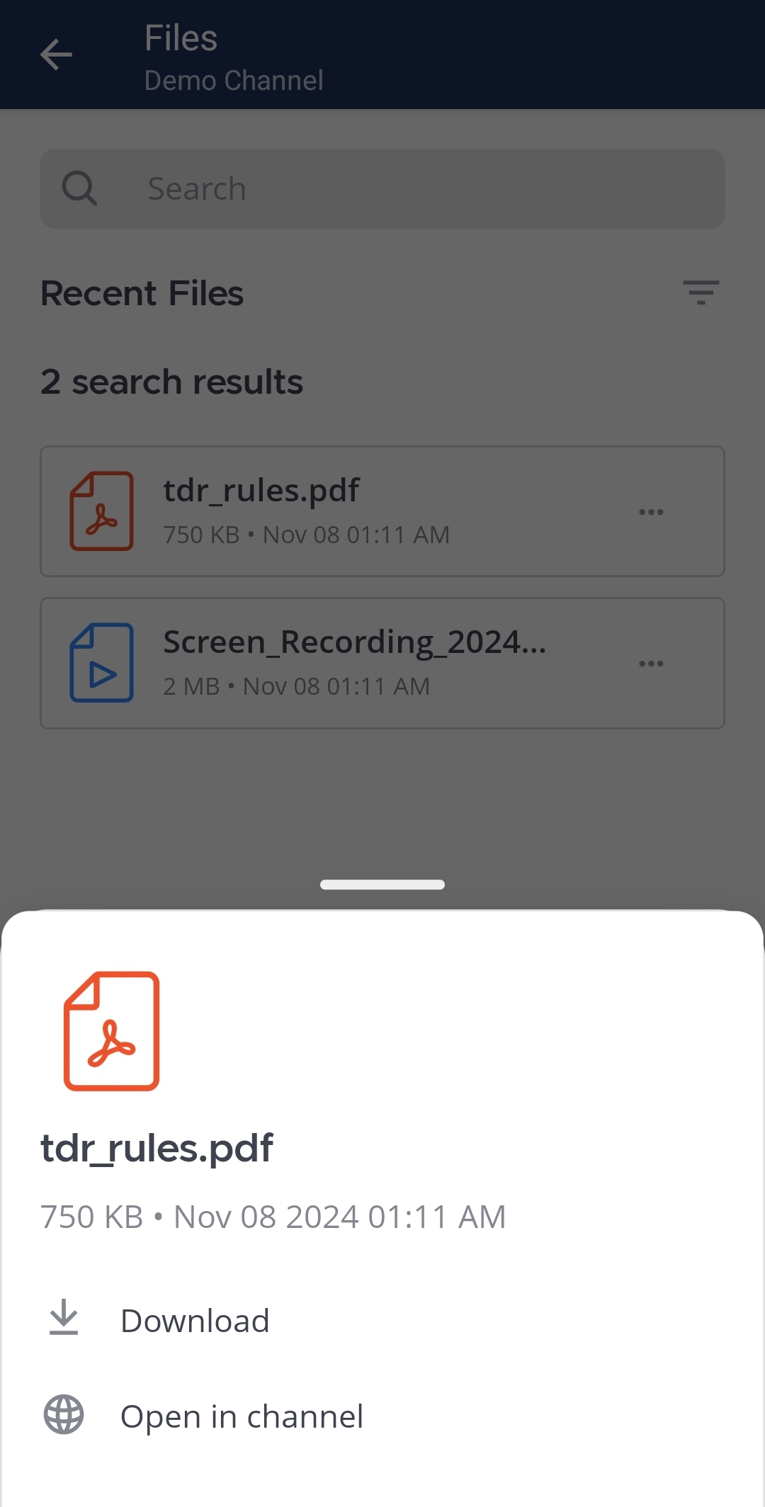 You can also use more options to download ot view the file in the channel.