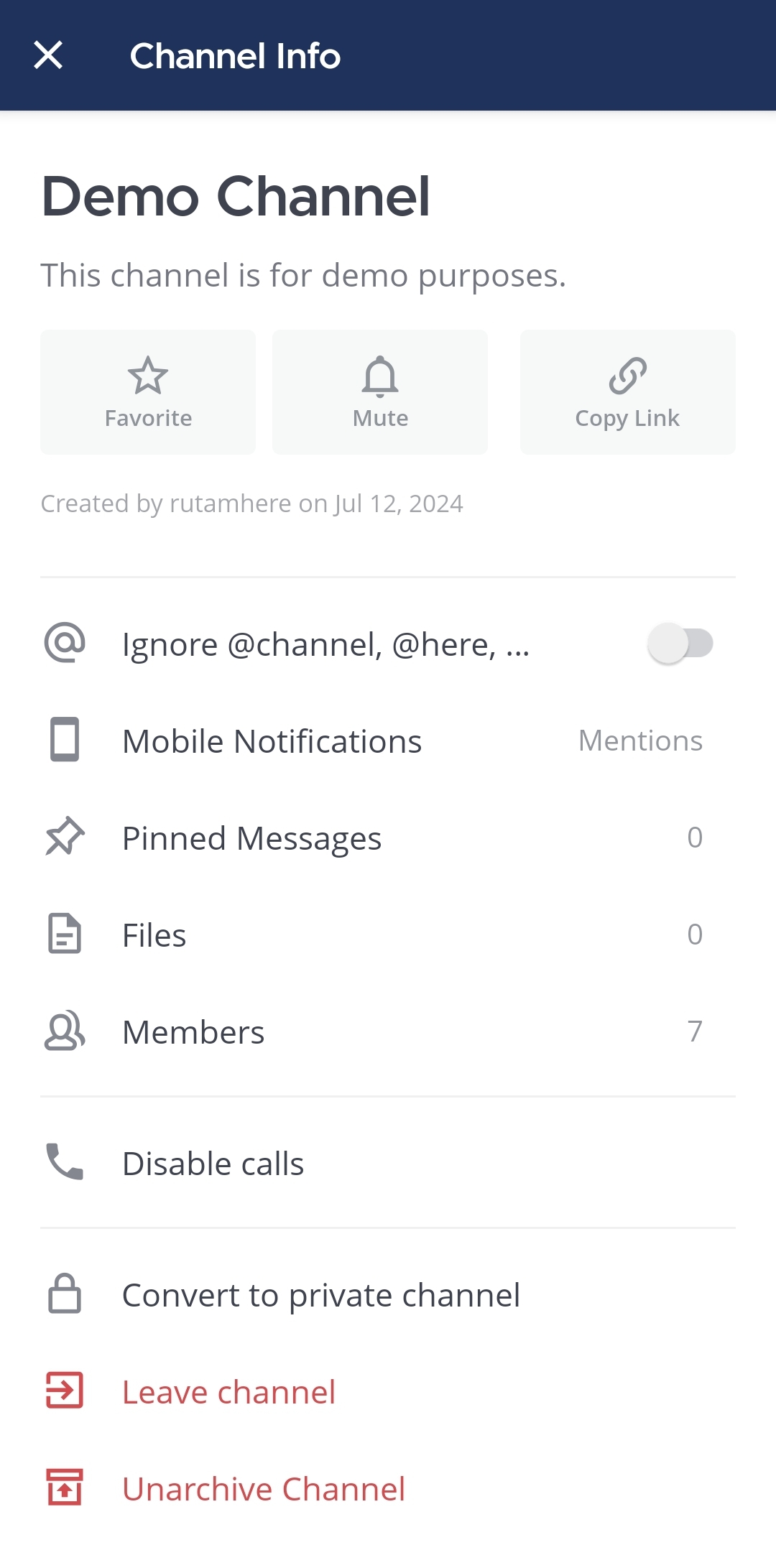 Tap on Unarchive channel to unarchive the current channel.