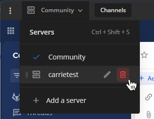 Remove a Mattermost server connection using options located in the top right corner of the Mattermost screen.