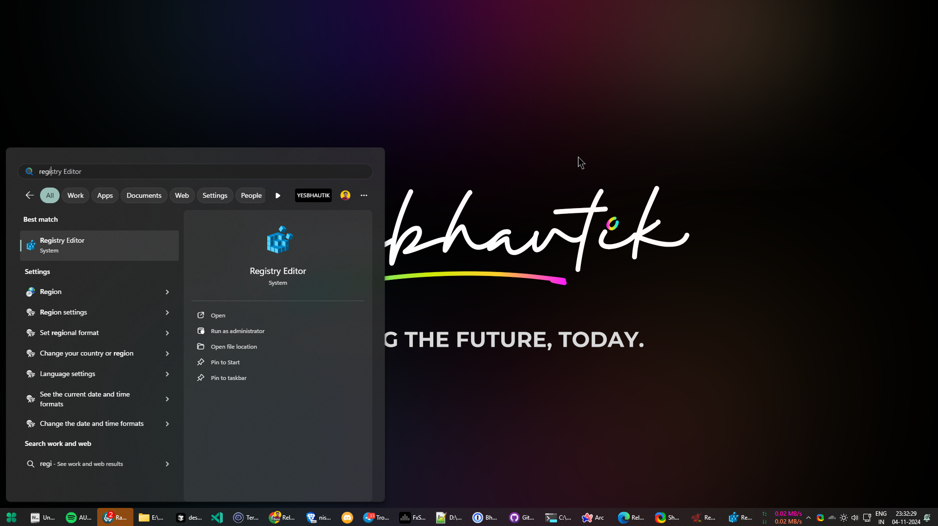 When verifying group policy settings, open the Registery Editor by going to Start, typing Registry Editor into the search field, then selecting the resulting Registry Editor search option.
