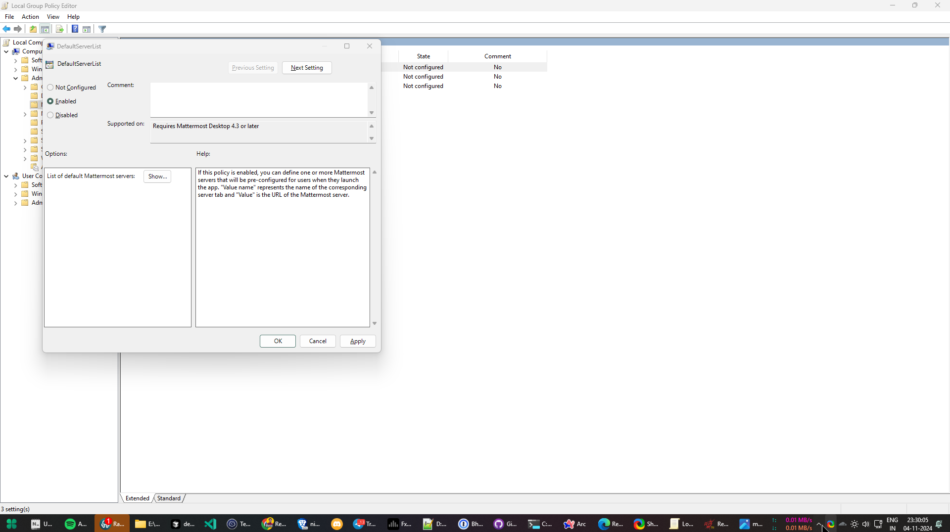 In the DefaultServerList window, enable the feature, then select Show..., located under Options, to add the default servers.